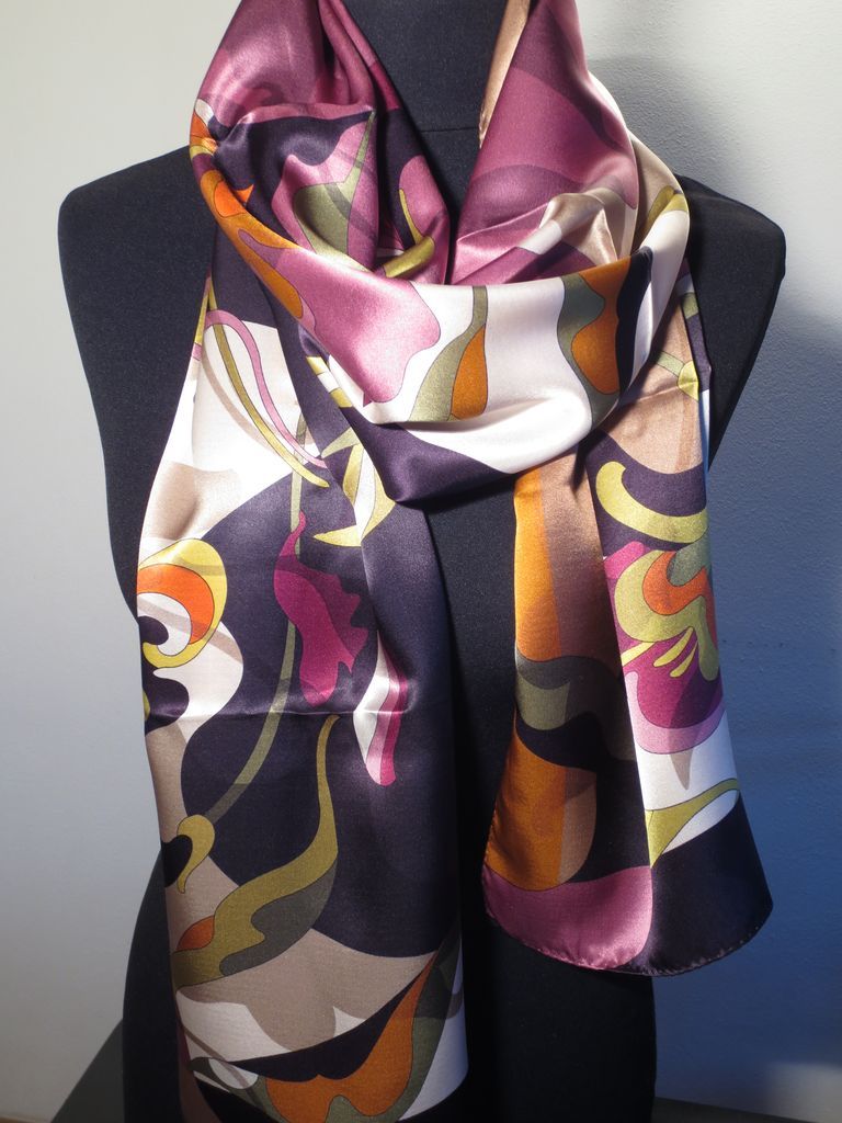 Pure silk long scarf 47183ls - Azalea Bellagio - Silk of Como