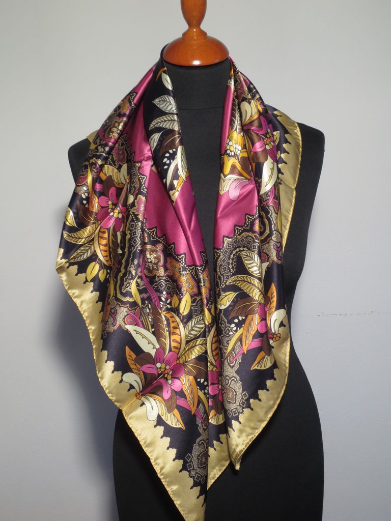 Pure silk square scarf 45462 - Azalea Bellagio - Silk of Como